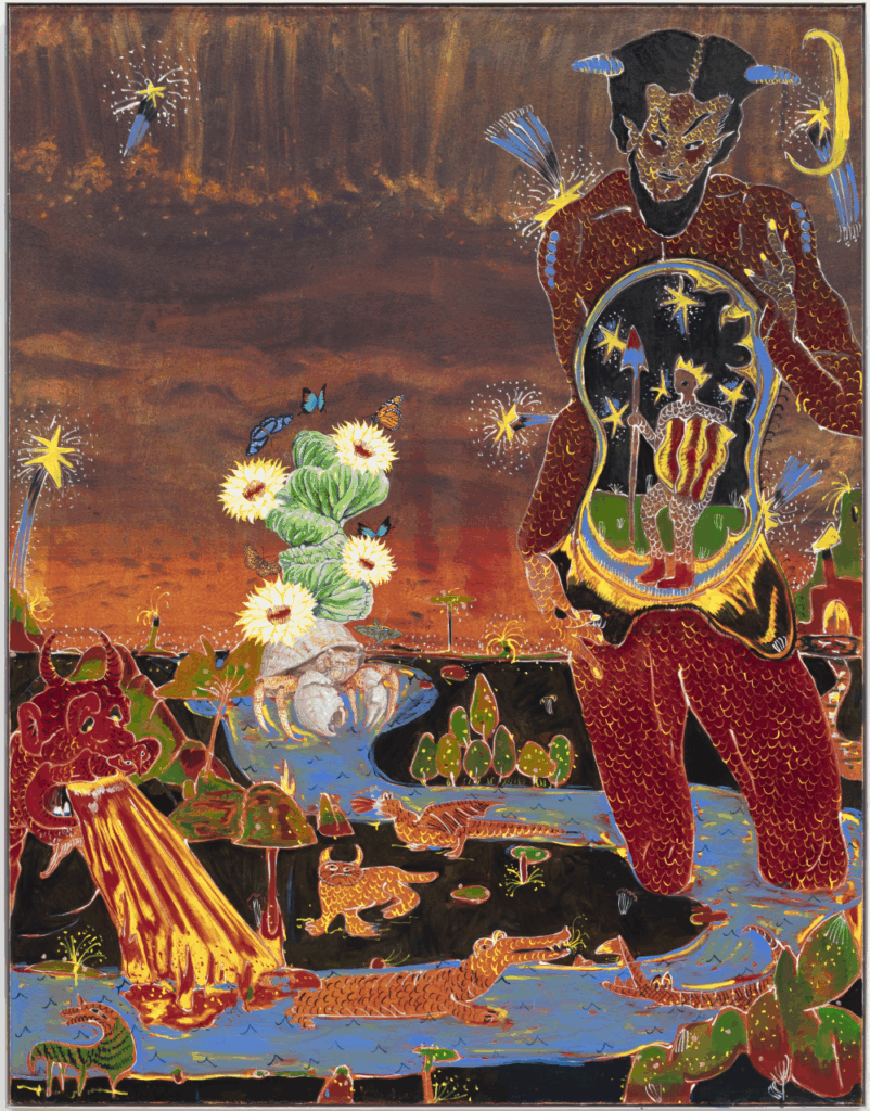 Paulo Nimer Pjota, Criaturas dos sonhos e o soldadinho (para Jorge), 2025. Courtesy of the artist and Mendes Wood DM. Photo credit: Gui Gomes Paulo Nimer Pjota, Criaturas dos sonhos e o soldadinho (para Jorge), 2025. Courtesy of the artist and Mendes Wood DM. Photo credit: Gui Gomes